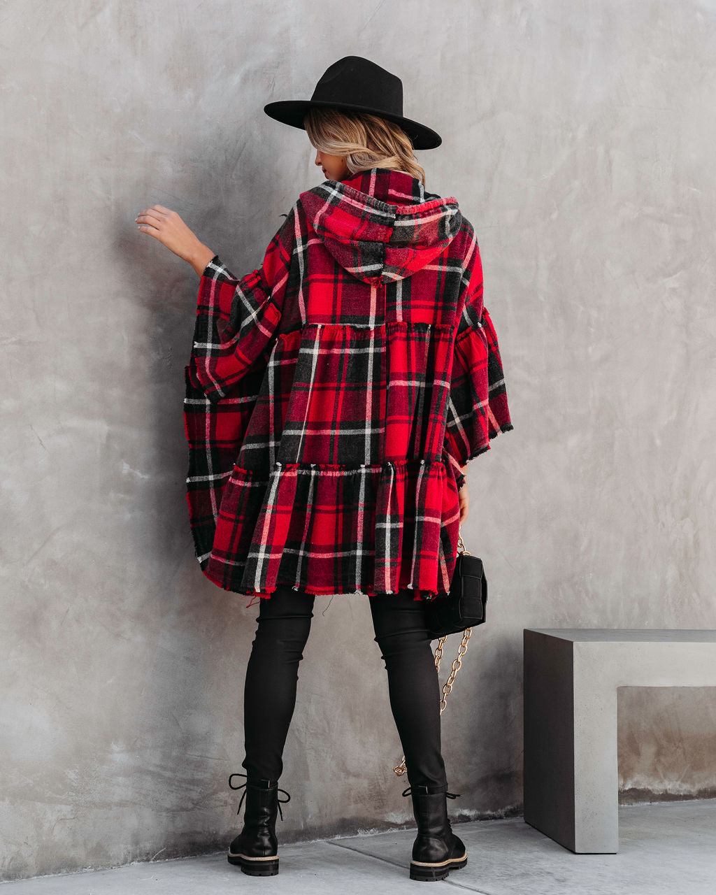 Pleasant Surprise Plaid Hooded Jacket - Red