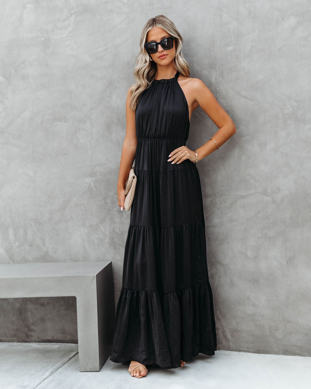 Forever Begins Today Satin Maxi Dress - Black