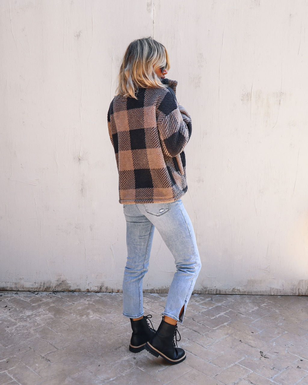 Bonfire Stories Plaid Pocketed Jacket - Beige/Black