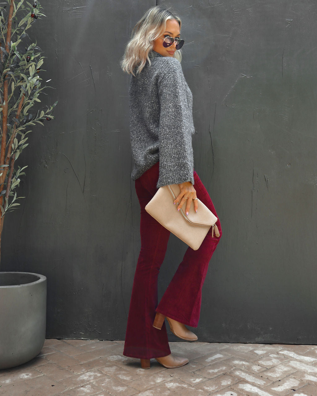 Warmest Wishes Knit Cowl Neck Bell Sleeve Sweater - Grey - SALE