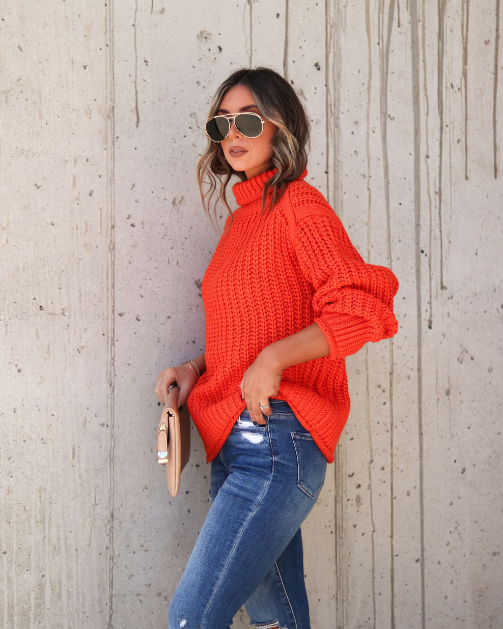 Connie Turtleneck Knit Sweater - Deep Orange