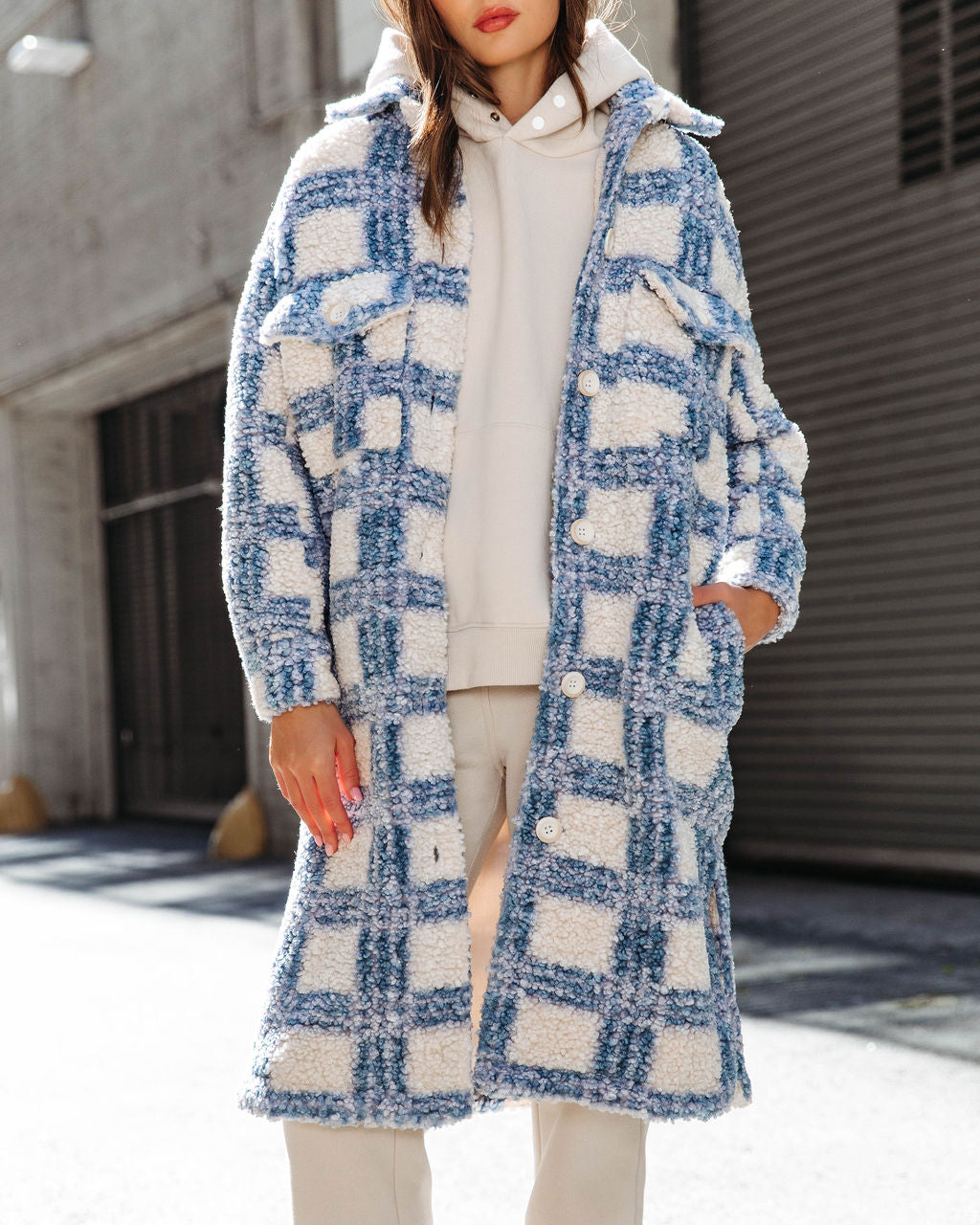 Boston Get Away Pocketed Plaid Teddy Coat
