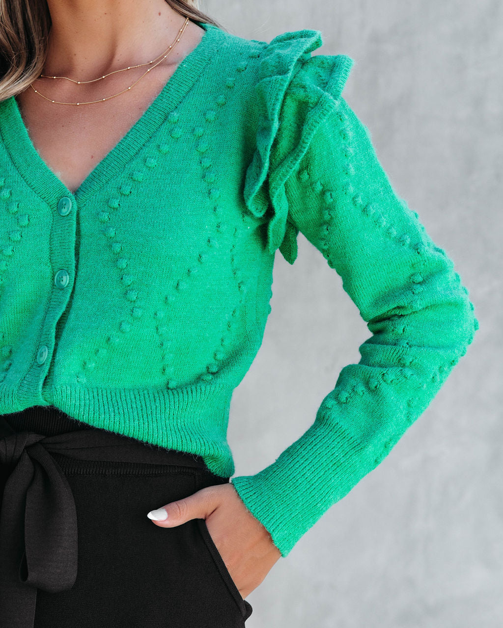 Thinking Of You Knit Ruffle Cardigan - Kelly Green