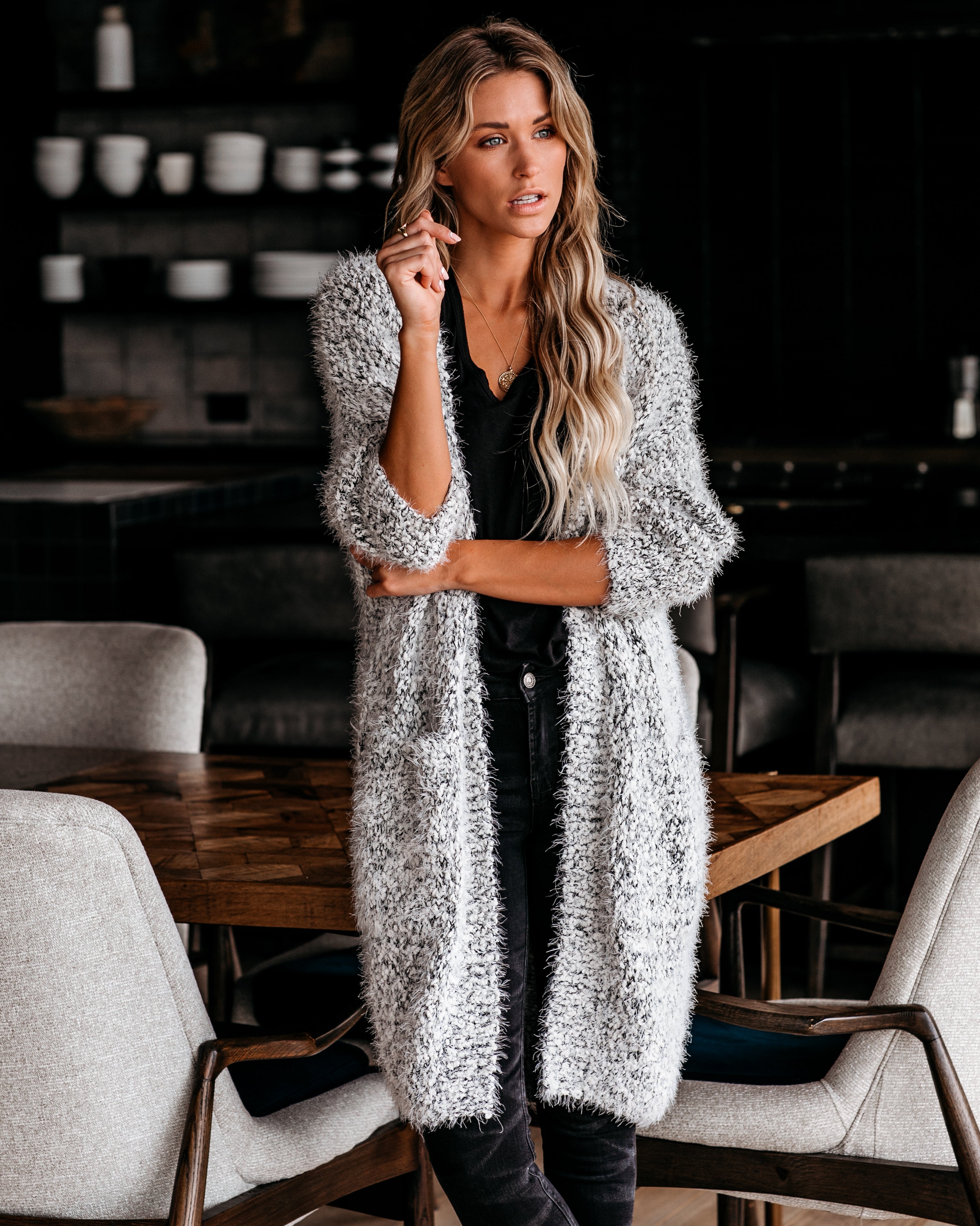 Hit The Slopes Pocketed Fuzzy Knit Cardigan
