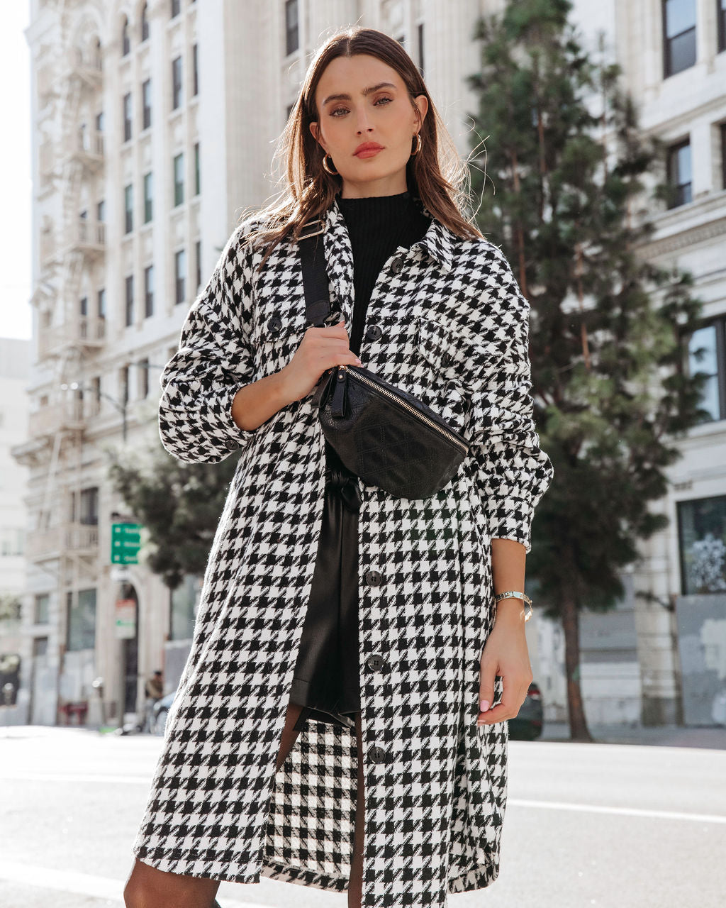 Call Me Pocketed Houndstooth Coat