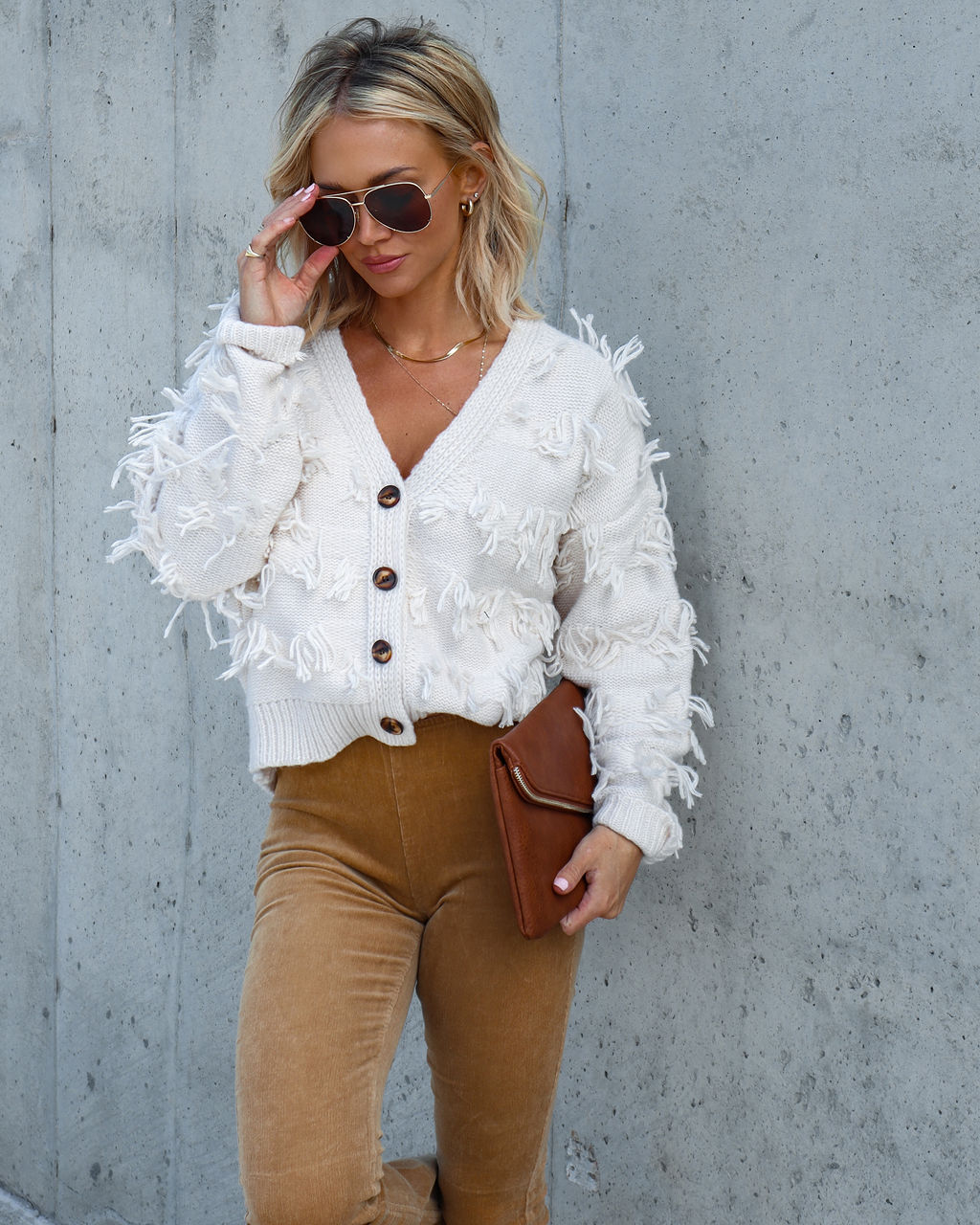 Florencia Fringe Knit Cardigan - Cream