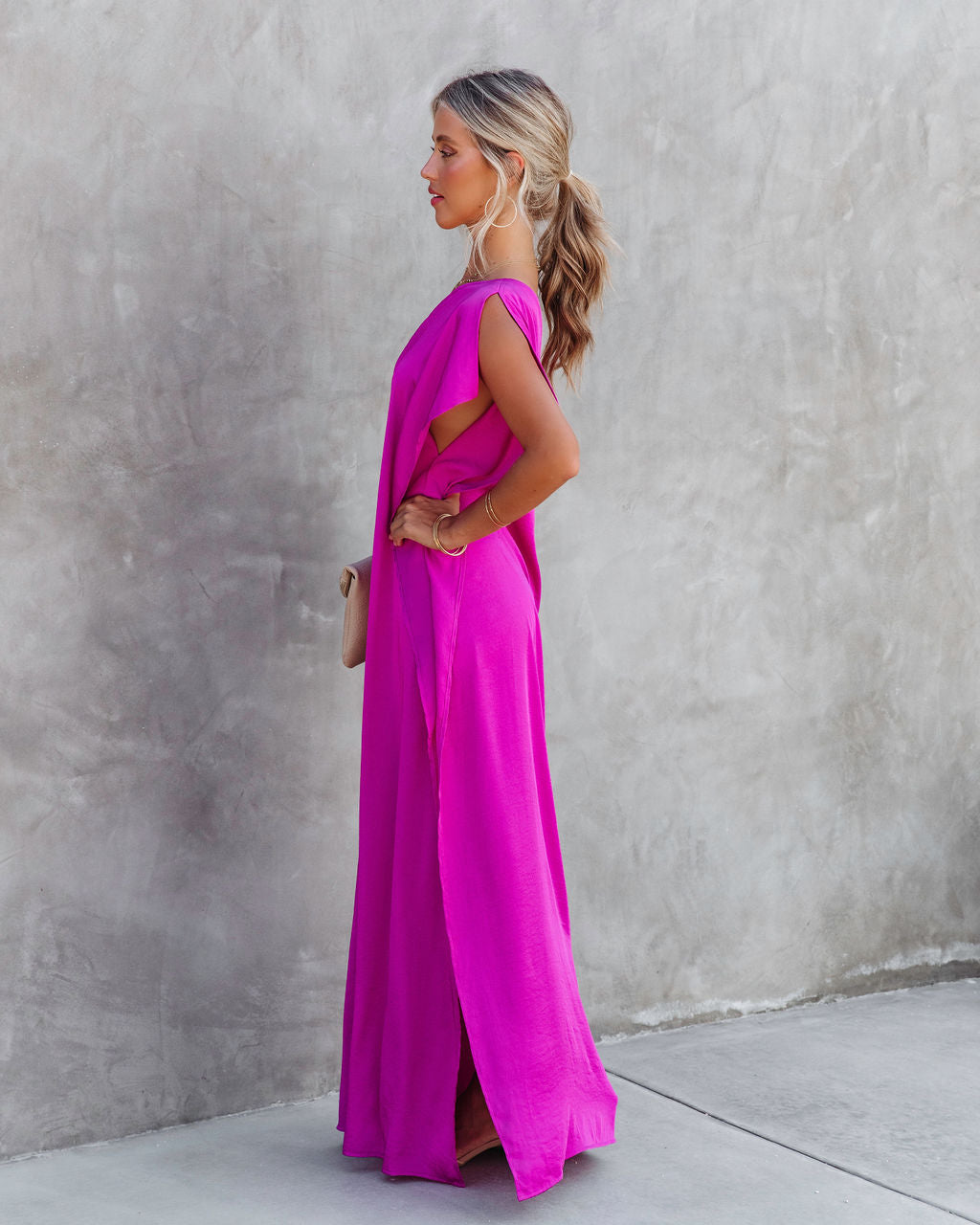 Gala Affair Satin One Shoulder Maxi Dress - Orchid