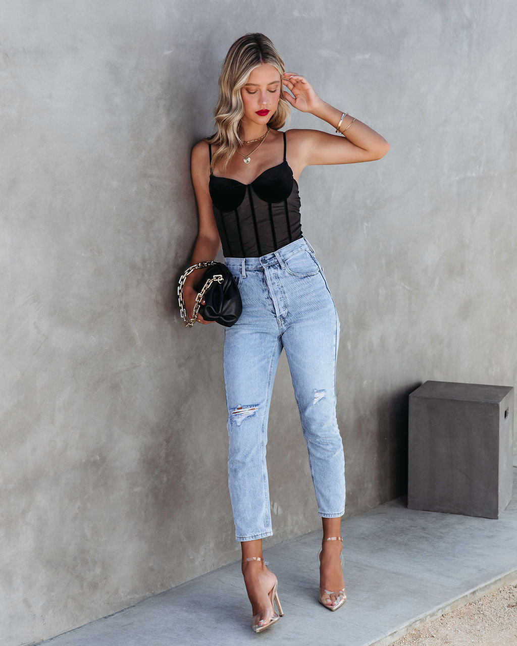 Madonna Velvet Sheer Corset Top - Black