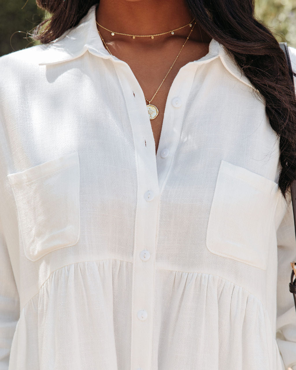 Peaceful Linen Blend Pocketed Button Down Babydoll Top - FINAL SALE