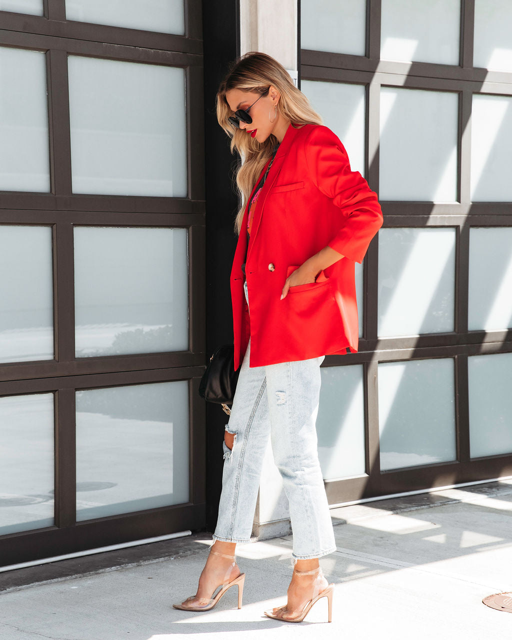 Whinn Pocketed Blazer - Red - SALE