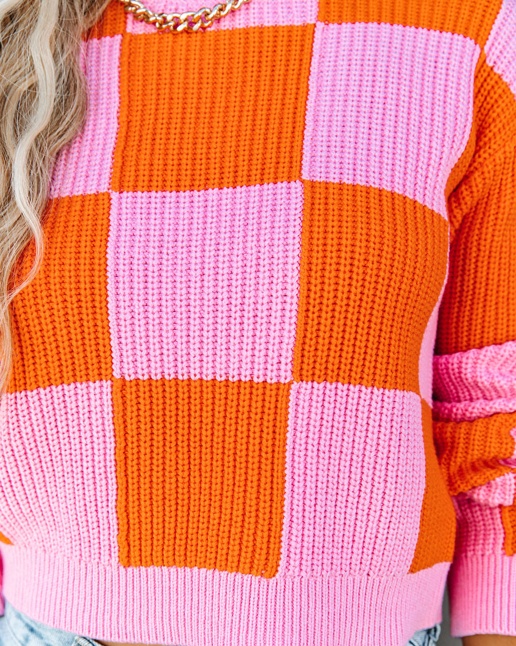 Morris Checkered Pullover Sweater - Pink/Orange Combo