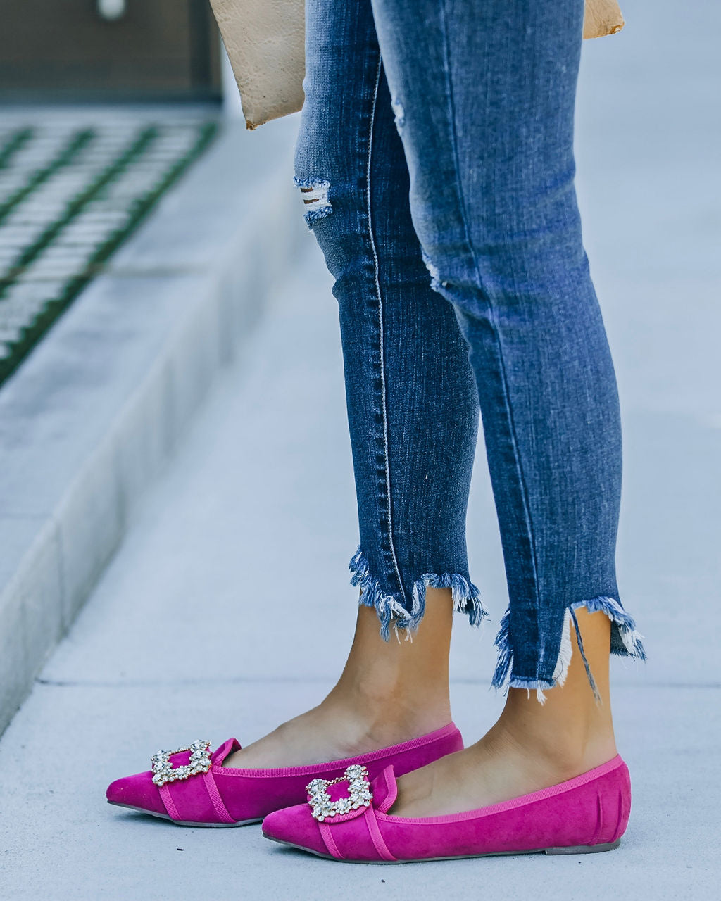 Vanderpump Embellished Faux Suede Flats - Pink