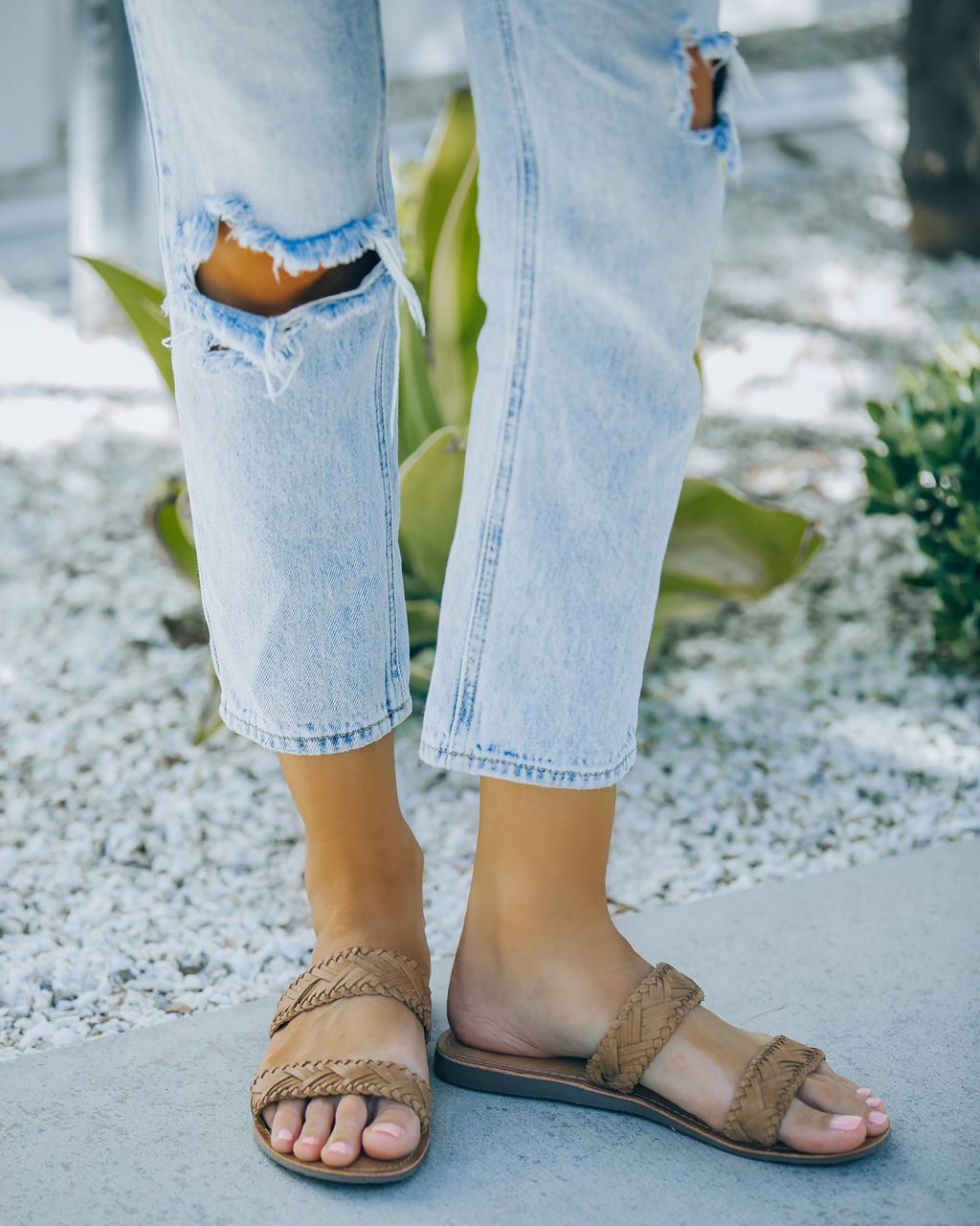 Kierra Woven Faux Leather Sandal - Tan - FINAL SALE