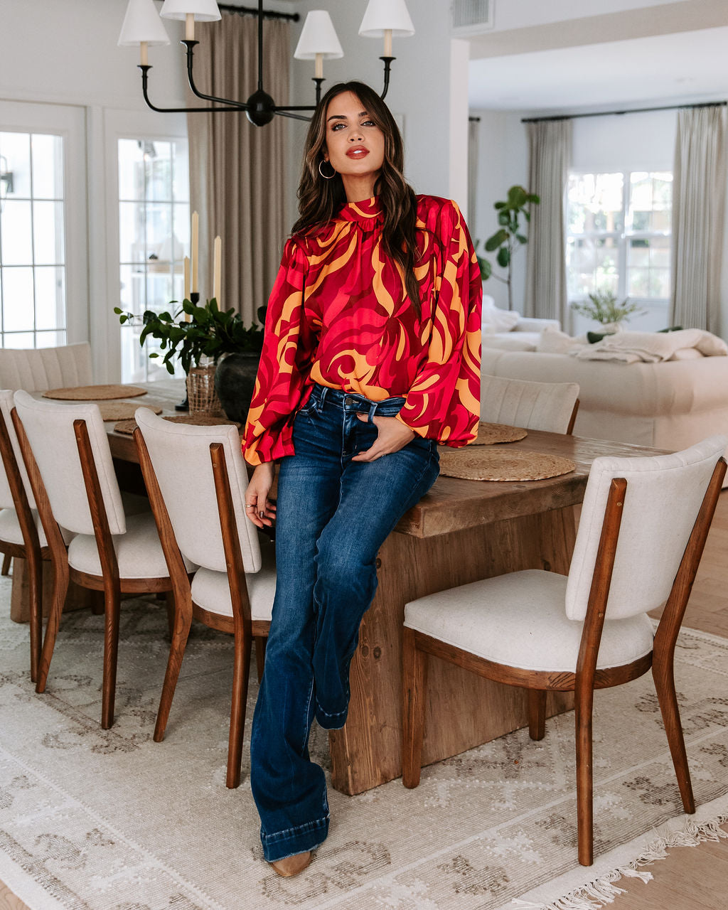 Taking It Back Printed Balloon Sleeve Top