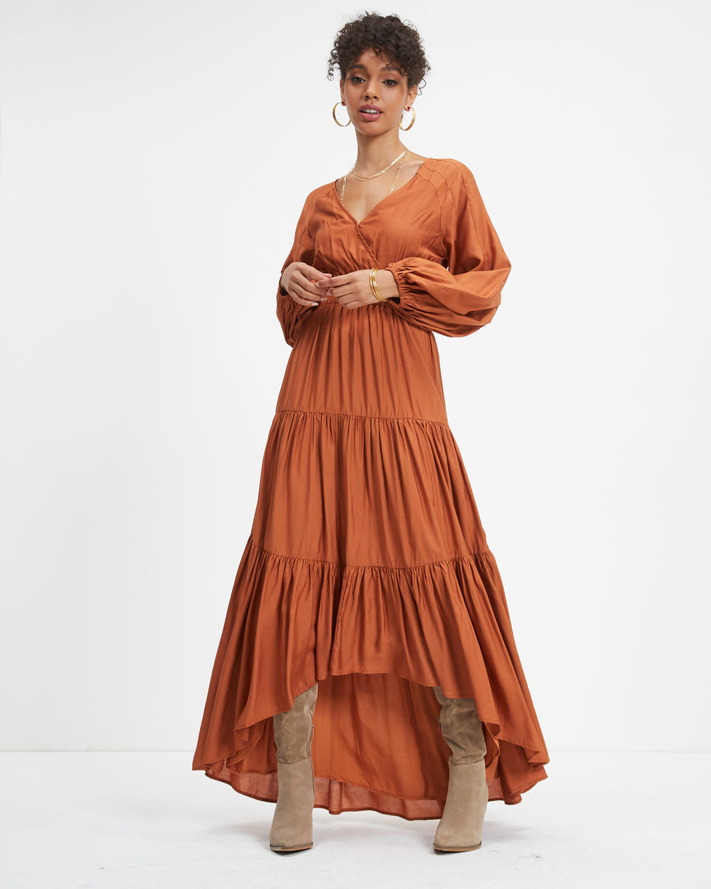 Sable Cutout Ruffle Maxi Dress - Rust