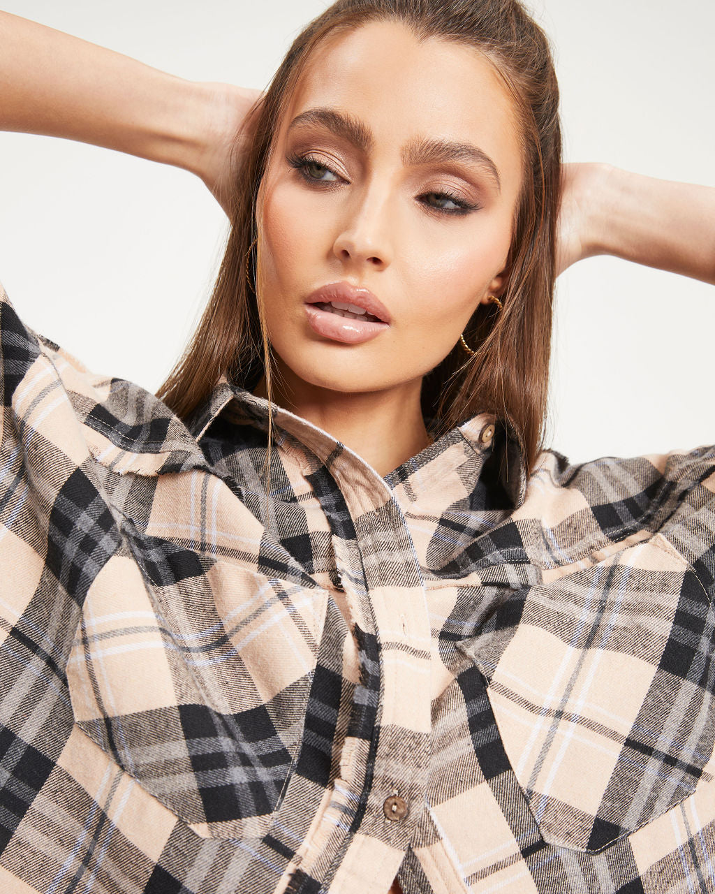 Roberta Plaid Pocketed Oversized Button Down Top