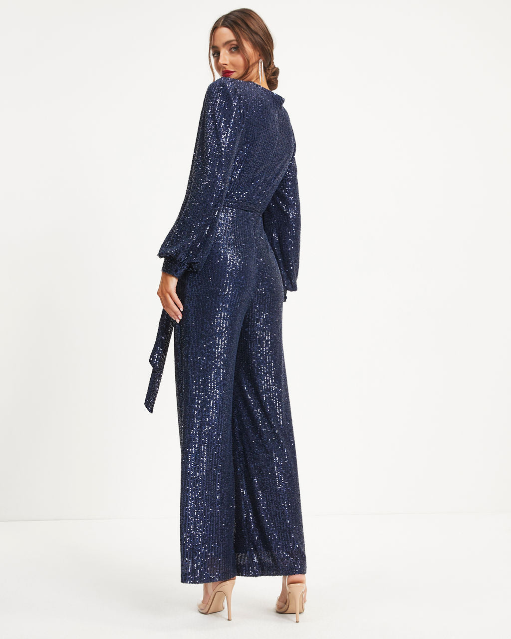 Whole New World Sequin Front Tie Jumpsuit - Navy