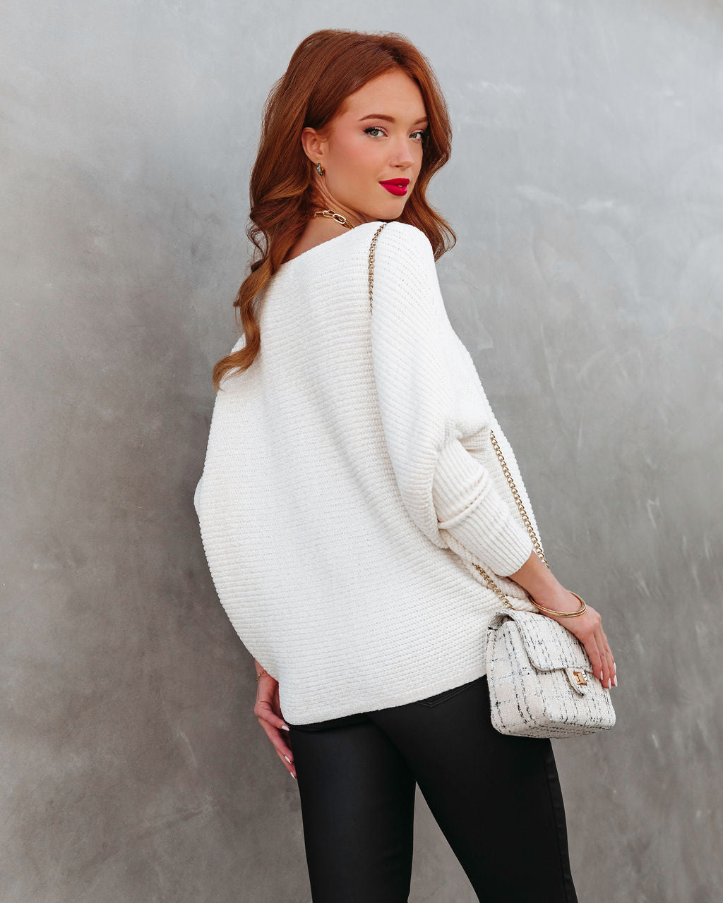 Austin Chenille Dolman Sleeve Pullover Sweater - Cream