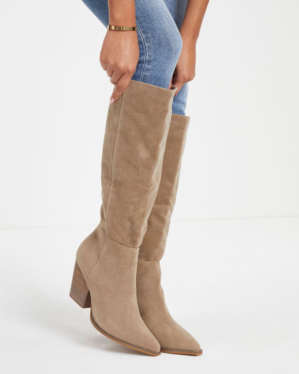 Bridget Faux Suede Heeled Boot - Latte
