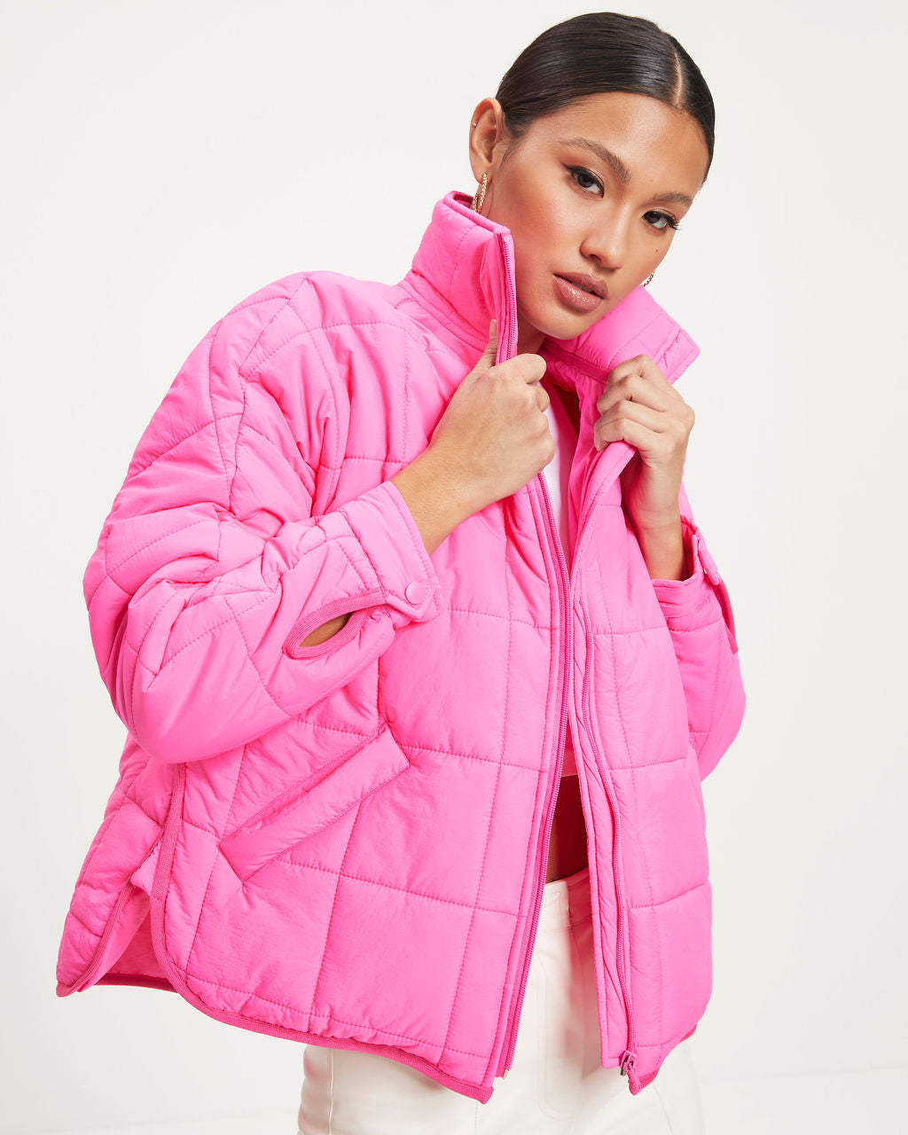 Hunter Quilted Pocketed Jacket - Neon Pink