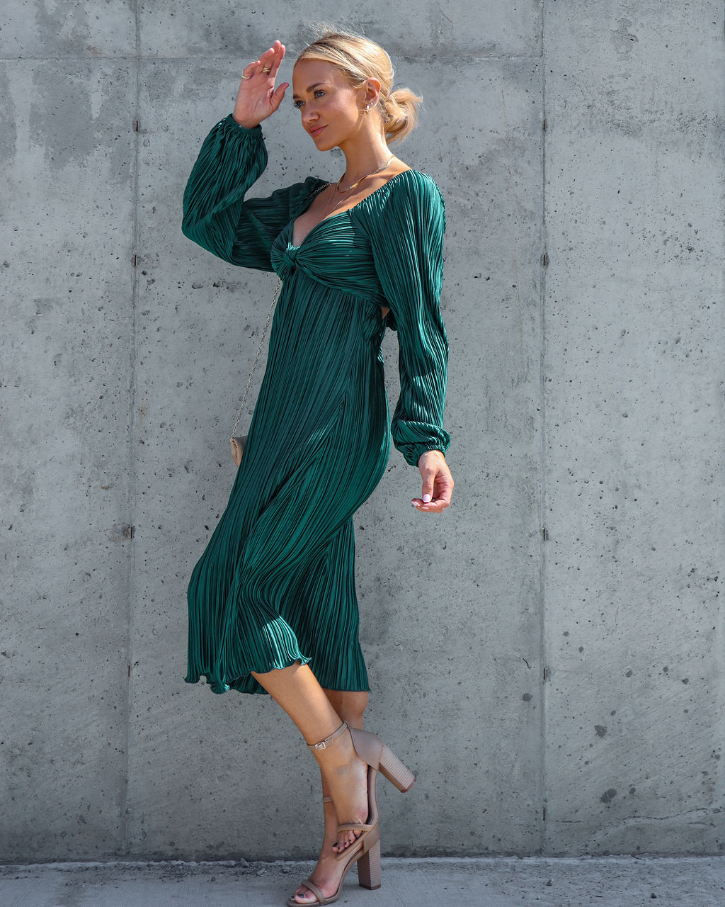 Very Impressed Plisse Cutout Midi Dress - Emerald