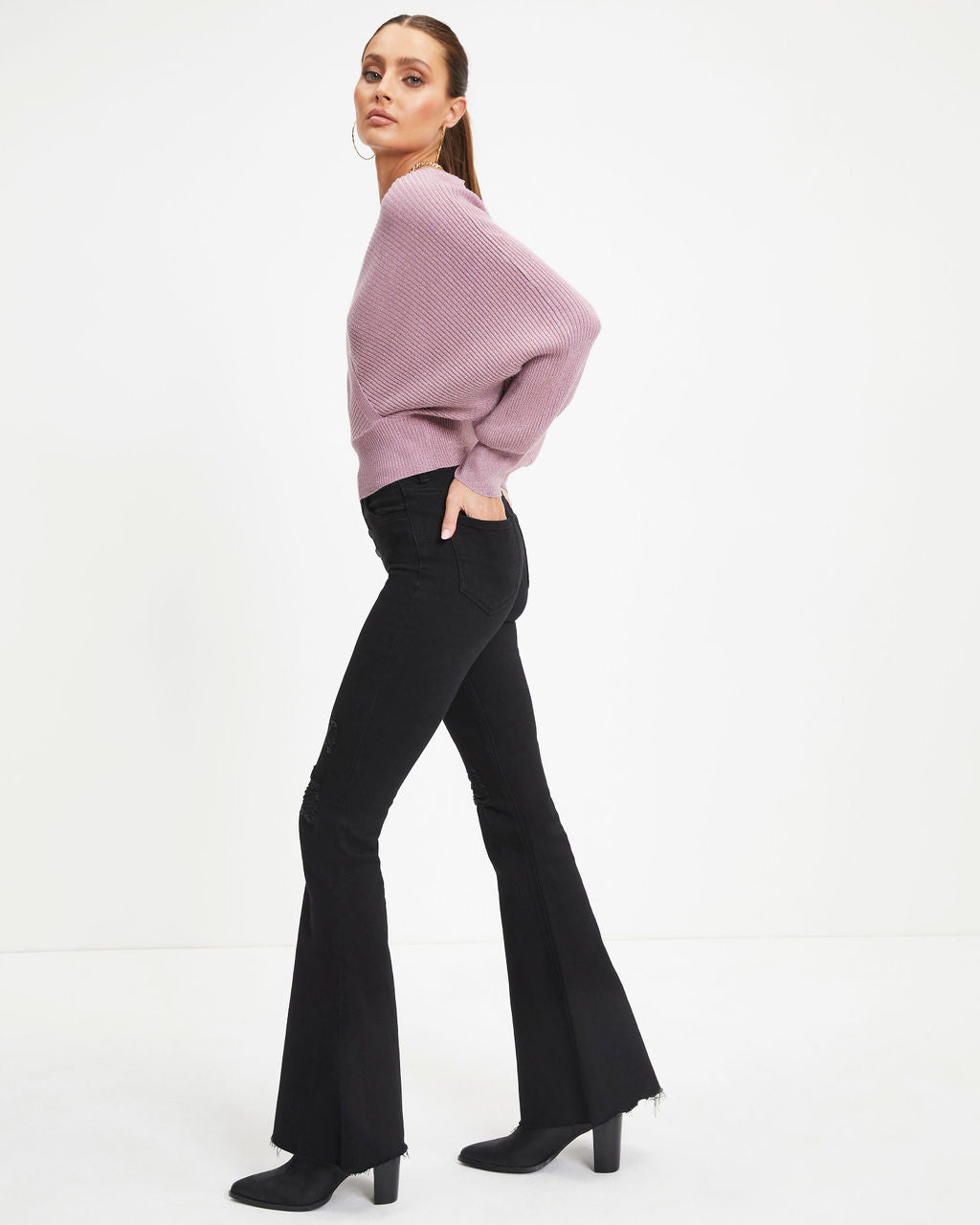 Lively Shimmer Ribbed Knit Sweater Top - Mauve
