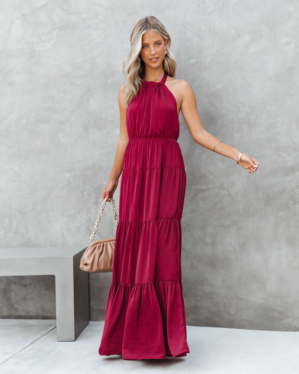 Forever Begins Today Satin Maxi Dress - Wine