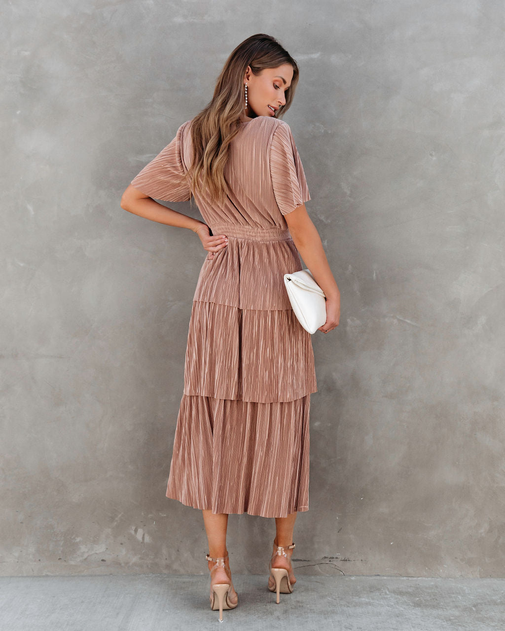 Perfect For Me Plisse Tiered Midi Dress - Mauve