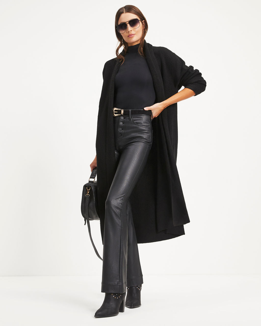 Lana Pocketed Duster Cardigan - Black