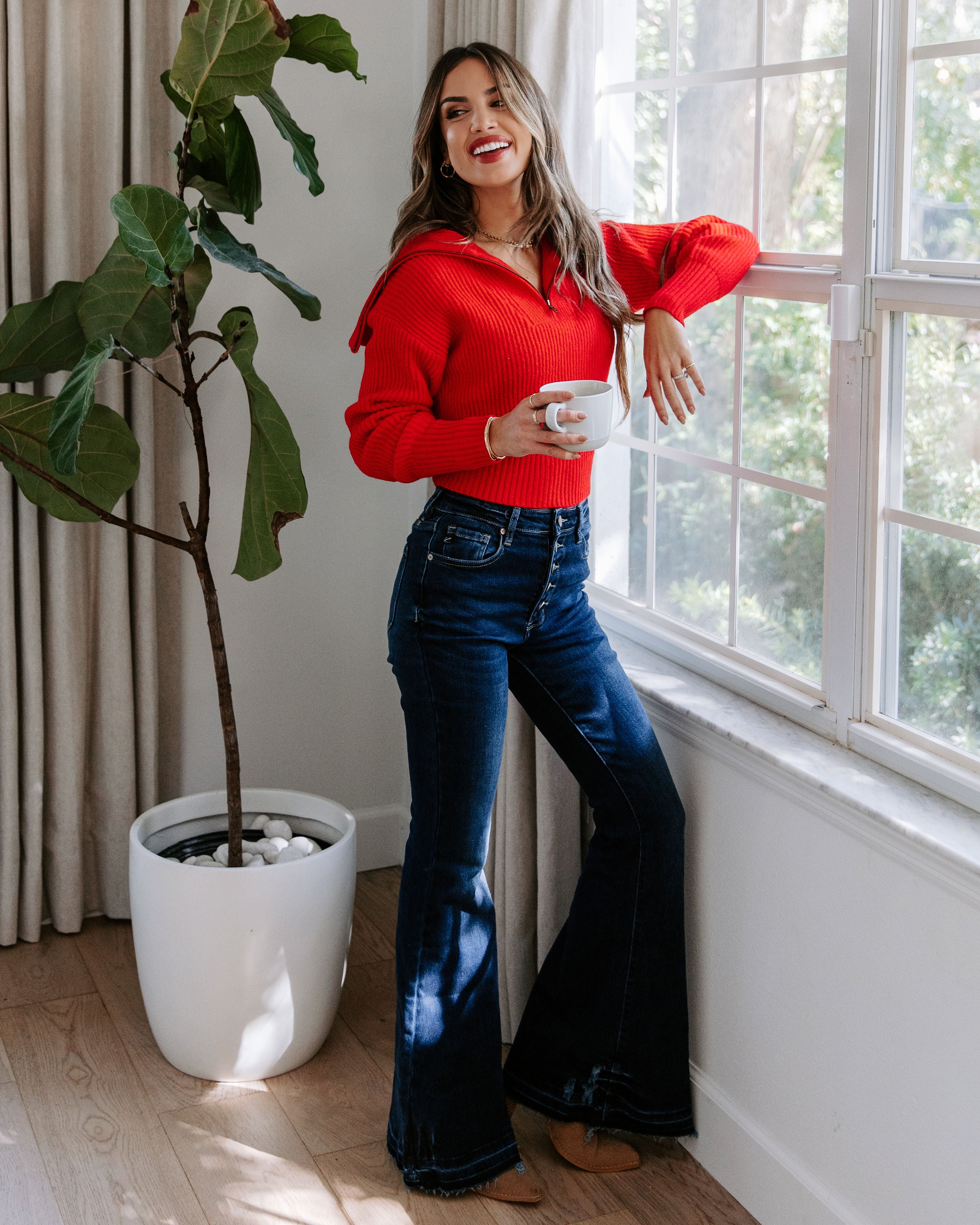 We Love It Half Zip Pullover Sweater - Red