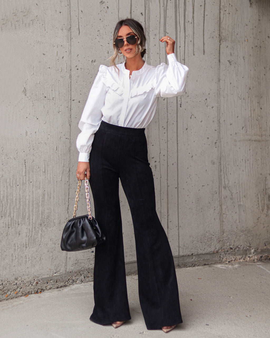 Gillian Cotton Ruffle Button Up Top - White