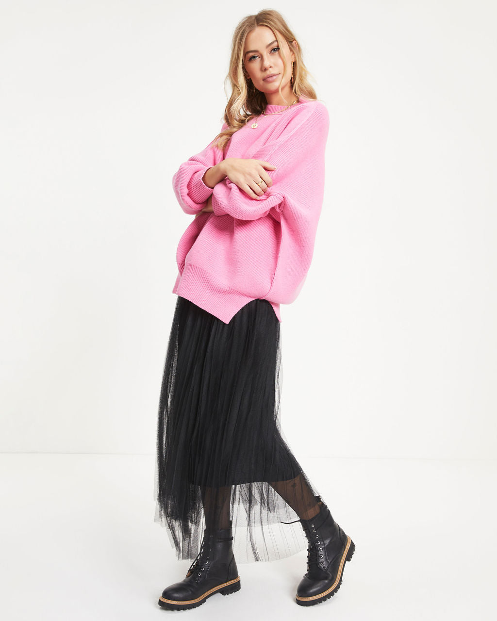 Elouise Knit Oversized Pullover Sweater - Pink