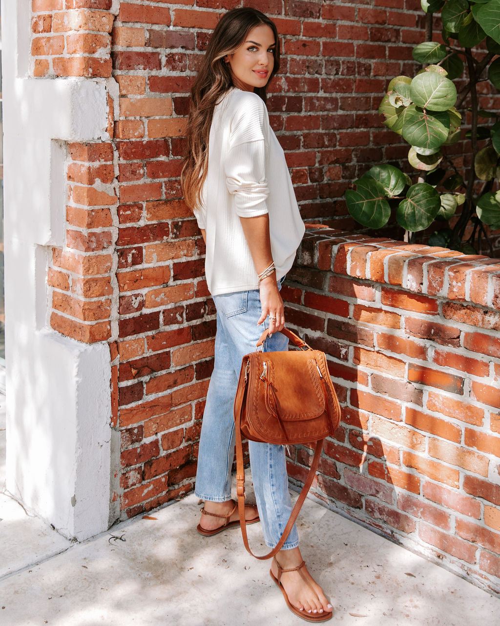 Essential V-Neck Long Sleeve Top - Cream - FINAL SALE