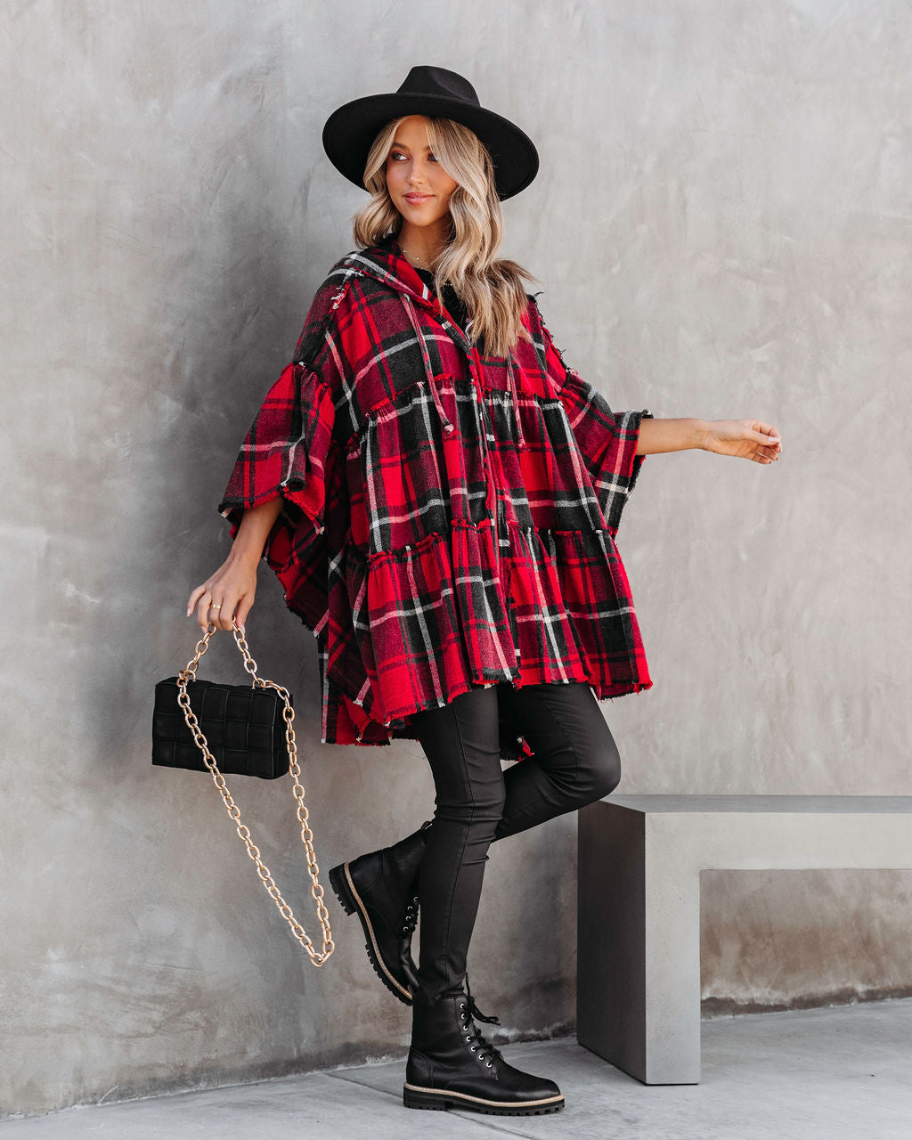 Pleasant Surprise Plaid Hooded Jacket - Red