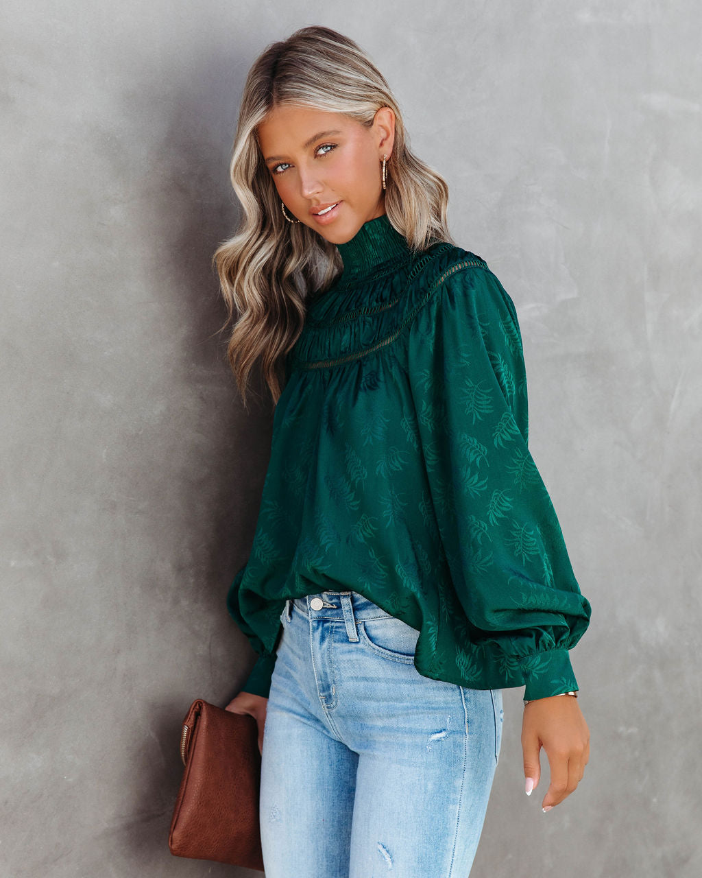 Rococo Mock Neck Top - Pine