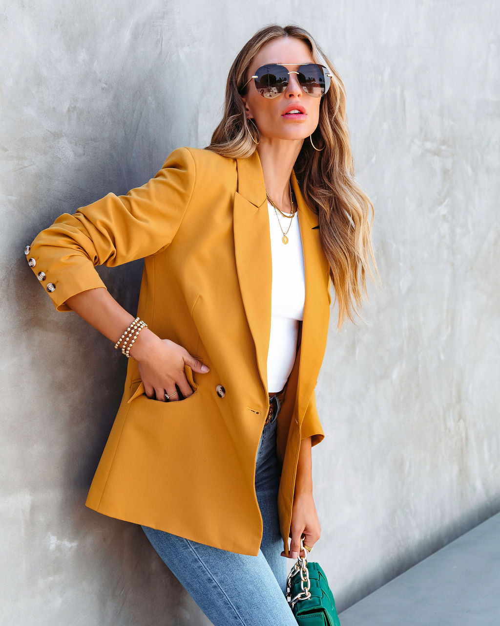 Angelita Pocketed Blazer - Mustard