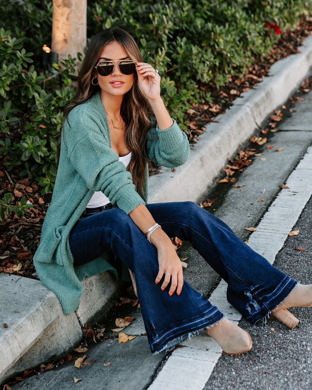 Good Lover Pocketed Chenille Cardigan - Forest Green