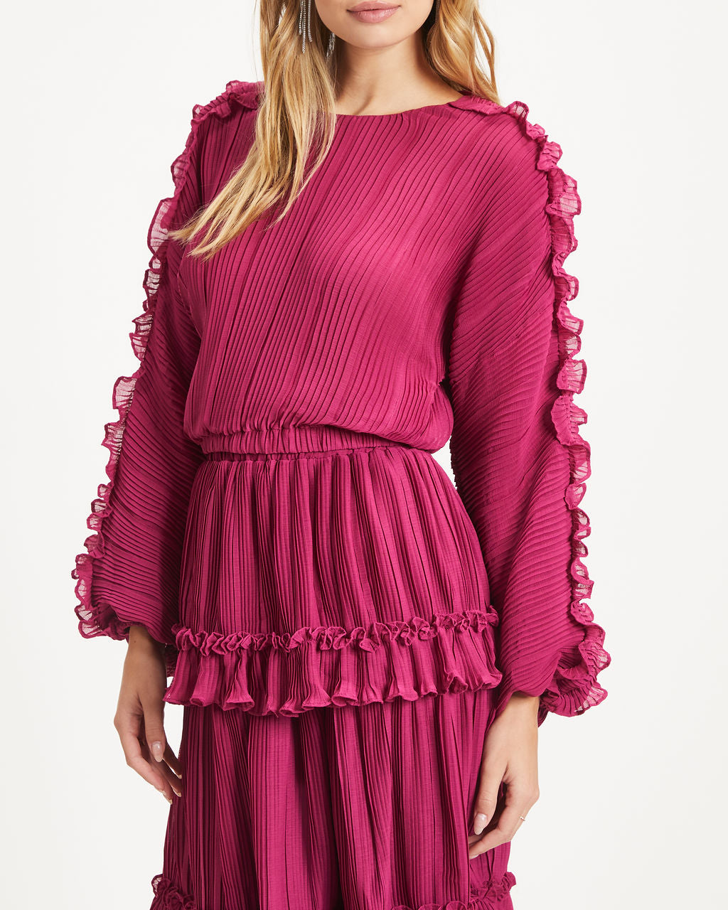 Caitlin Plisse Chiffon Top - Wine