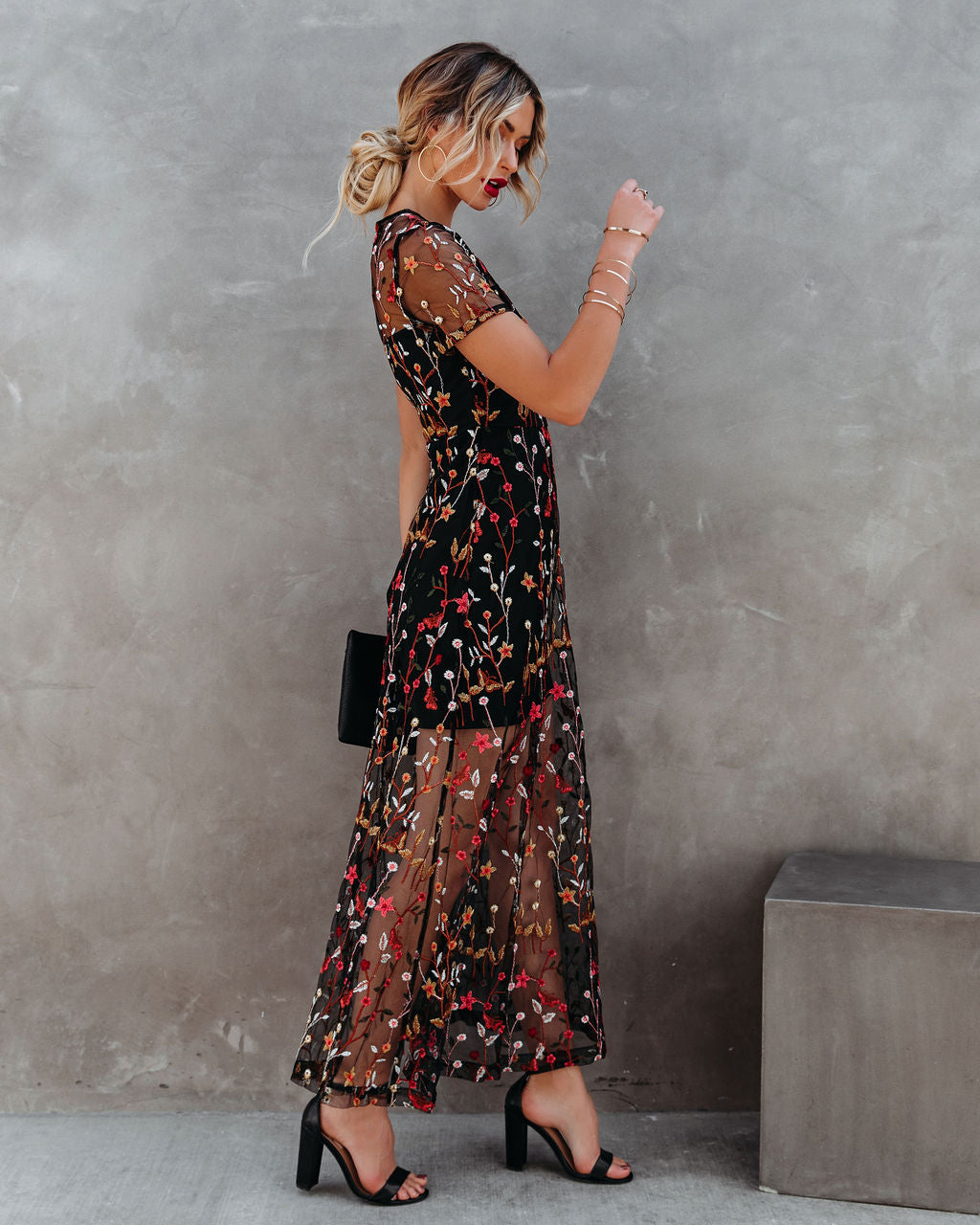 Immeasurable Joy Embroidered Mesh Maxi Dress - Black