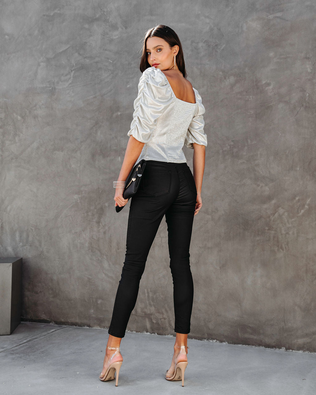 Just Fabulous Metallic Ruched Top - Silver