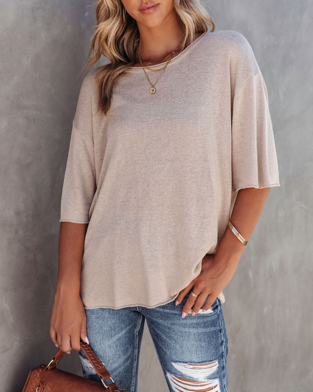Abigail Knit Relaxed Short Sleeve Top - Mocha