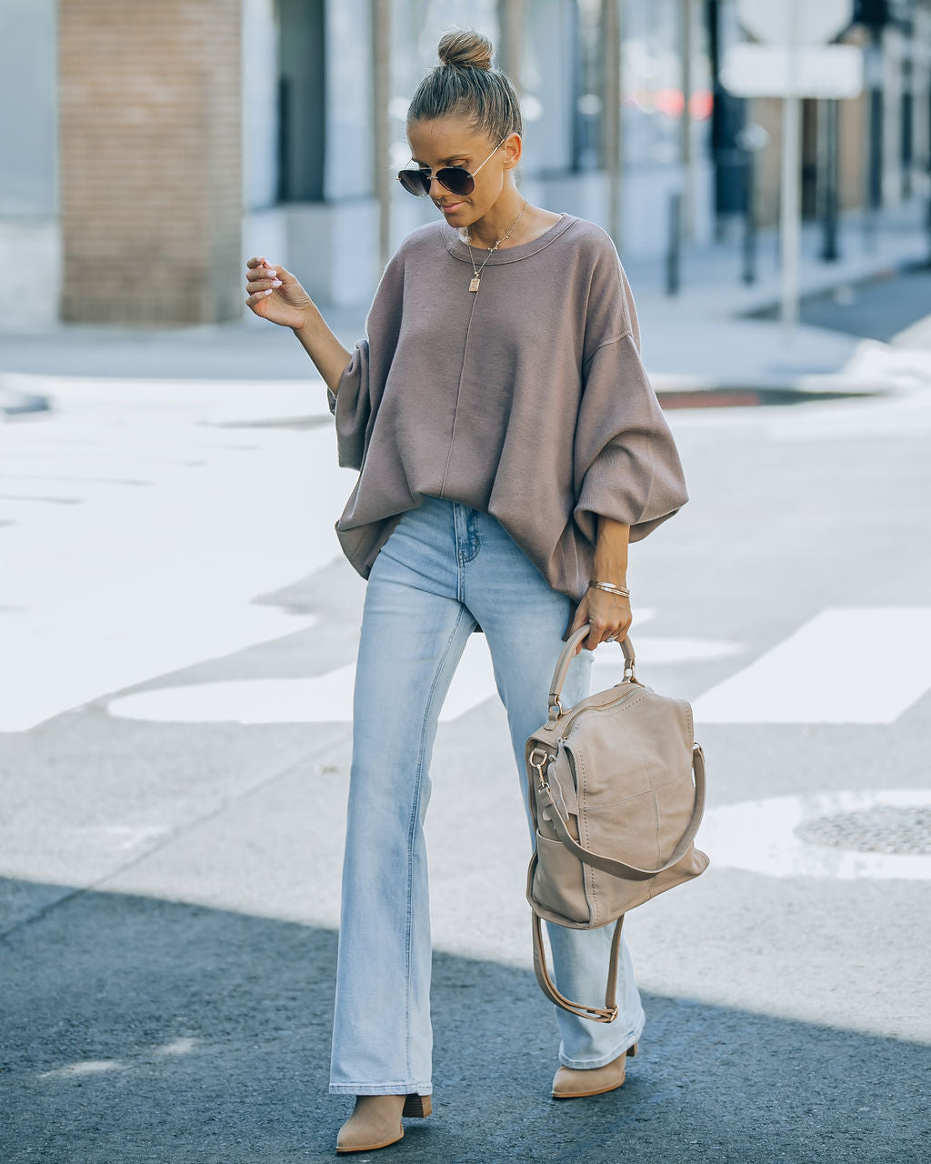 Running Errands Knit Oversized Pullover Sweater - Chocolate