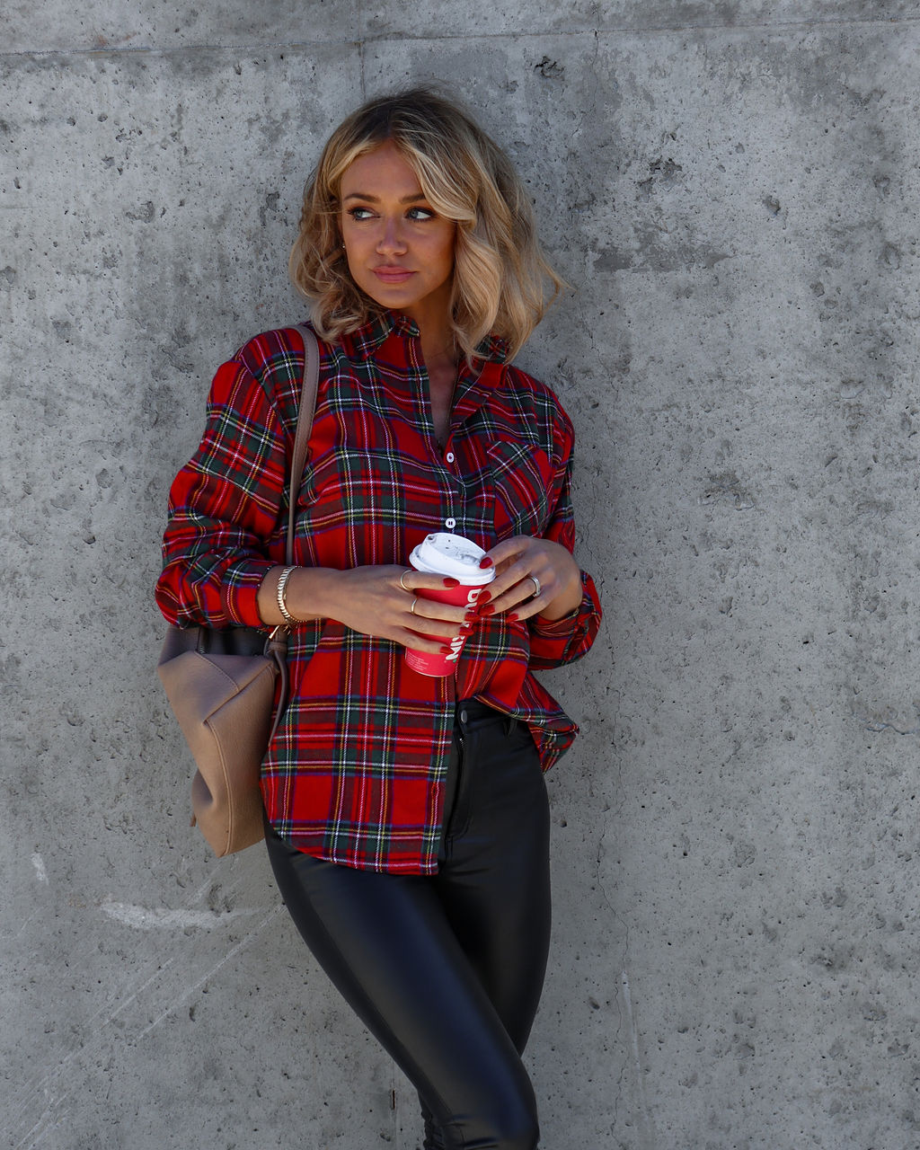 Peppermint Mocha Mood Plaid Button Down Top