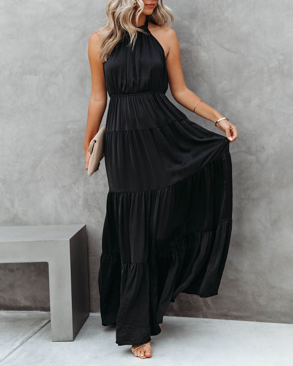 Forever Begins Today Satin Maxi Dress - Black