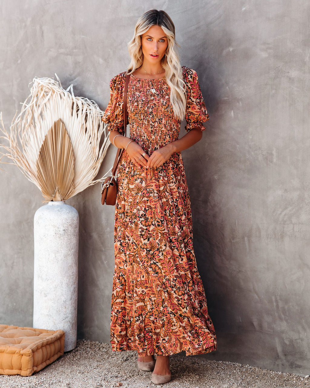 Unseen Beauty Smocked Paisley Maxi Dress