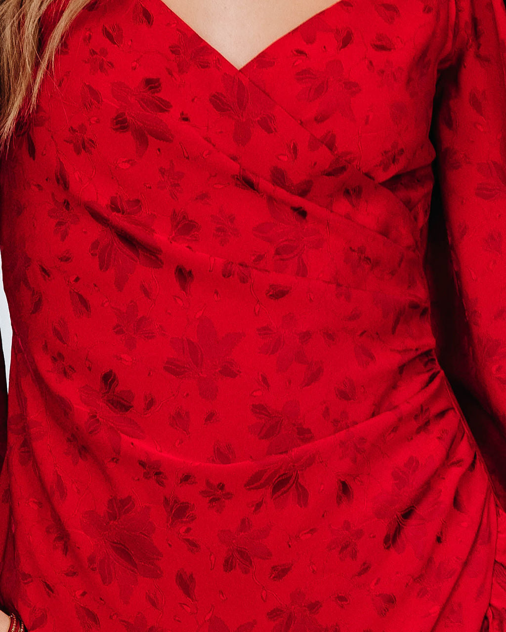 Rosario Embossed Ruffle Midi Dress - Red