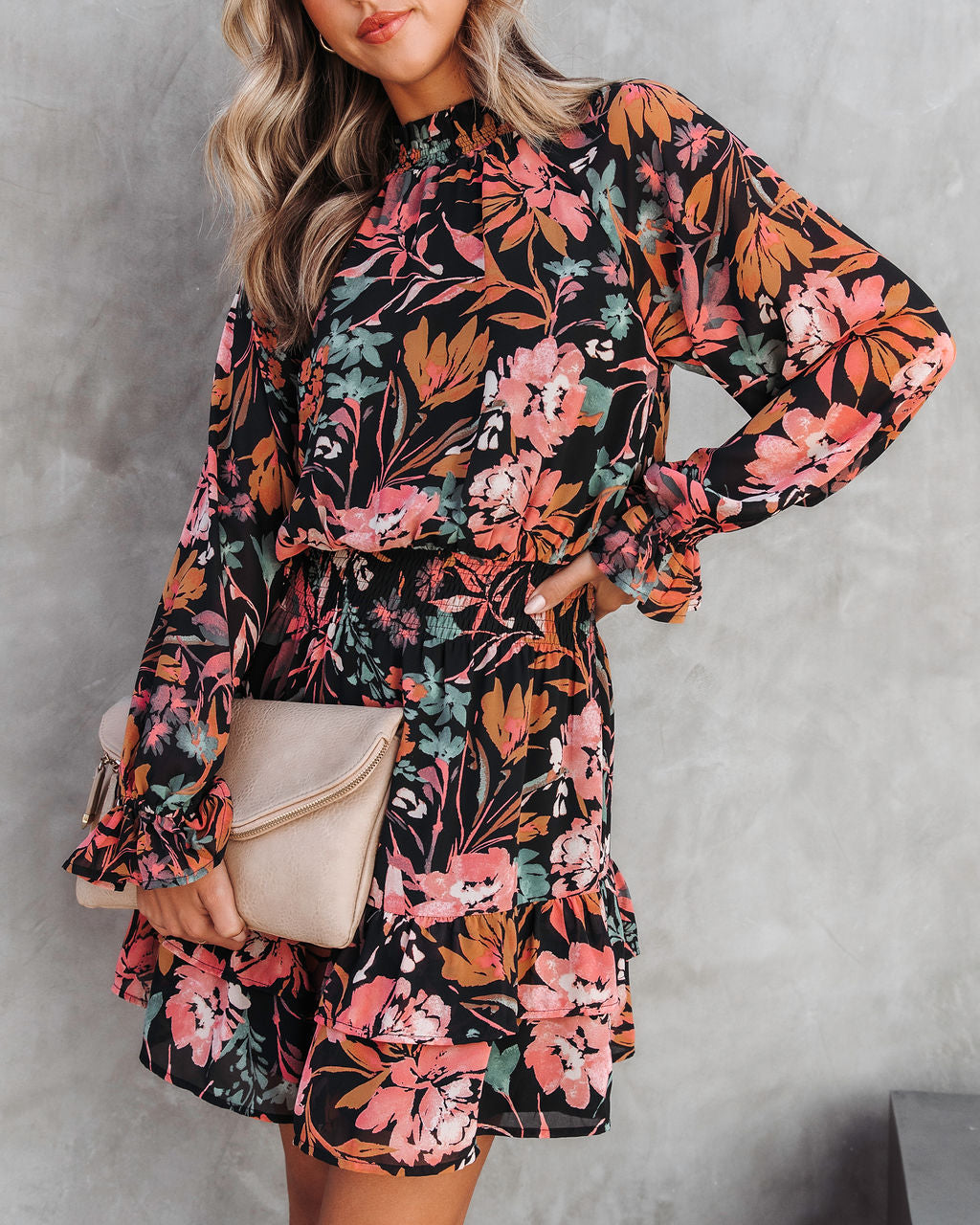 Living Grace Floral Smocked Mini Dress