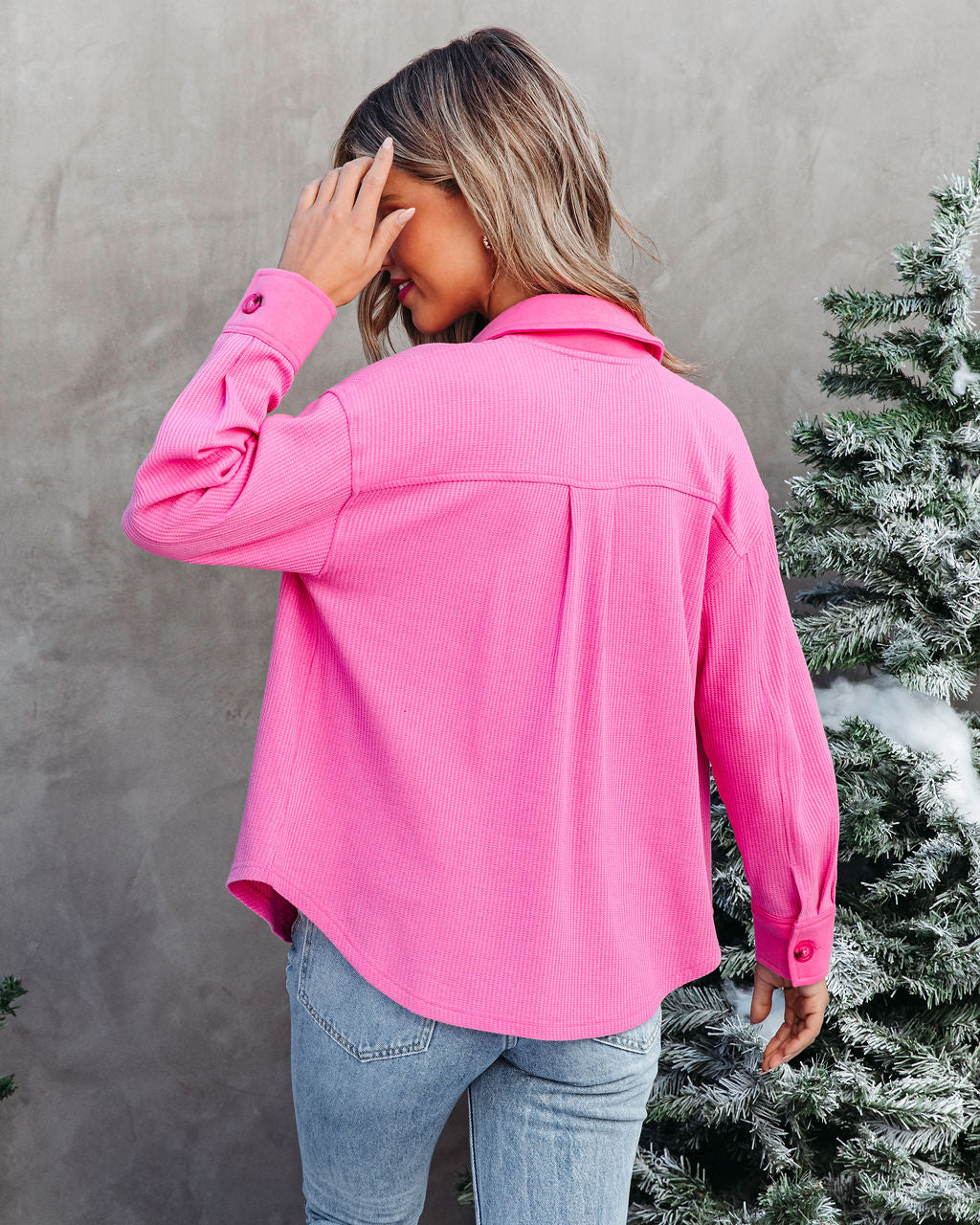 Tiffani Waffle Knit Button Down Top - Pink