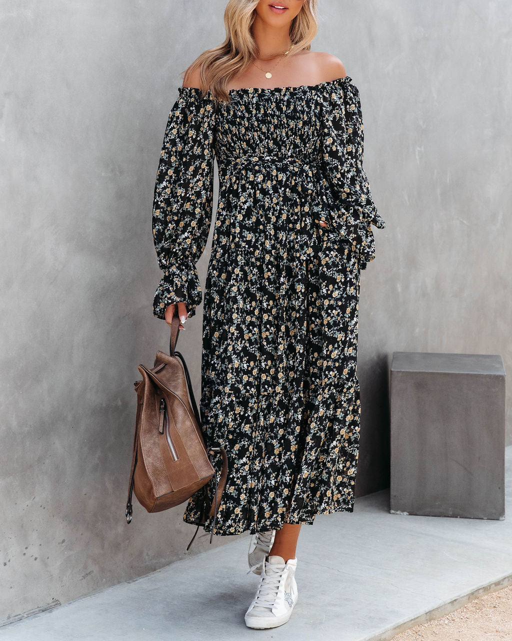 Whimsical Happenings Floral Smocked Midi Dress