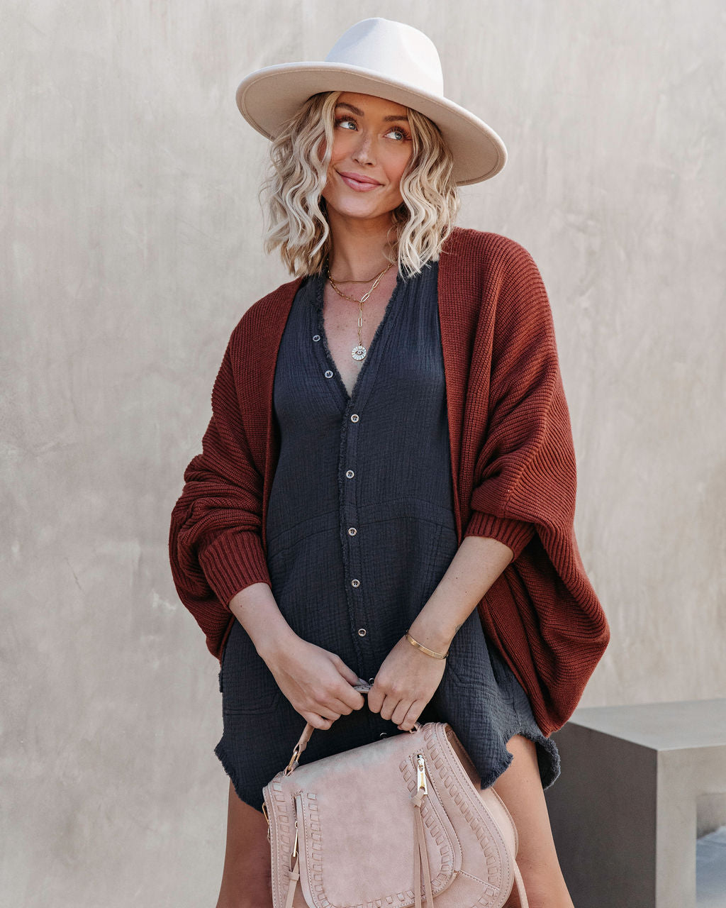 Mariah Knit Dolman Sleeve Cardigan - Rust